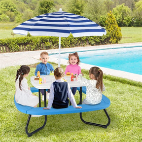 8-Person Kids Picnic Table Bench Set with Removable & Foldable Umbrella, Toddler Outdoor HDPE Activity Table and Chair Set for Backyard Patio