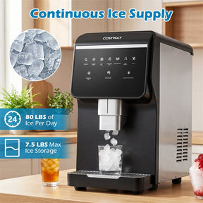 80 LBS/24H Nugget Ice Maker Countertop, Self-Dispensing Chewable Pellet Ice Machine with 7.5 LBS Storage & Auto Cleaning for Home Office Party RVs
