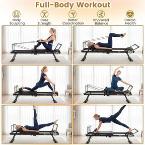 Foldable Pilates Reformer Machine for Home Gym, 84" Professional Pilates Equipment w/ Jump Board & Dual Resistance System, All Levels, 660lbs Capacity