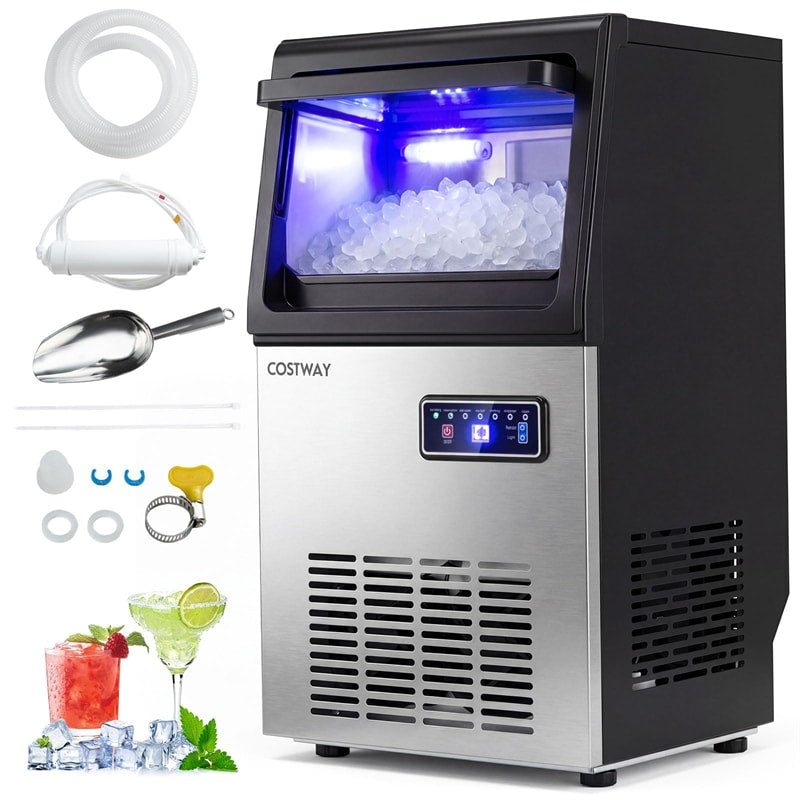 90 LBS/24H Commercial Nugget Ice Maker, Undercounter Chewable Pellet Sonic Ice Machine with Self-Cleaning & 15 LBS Storage for Office, Bar, Cafe