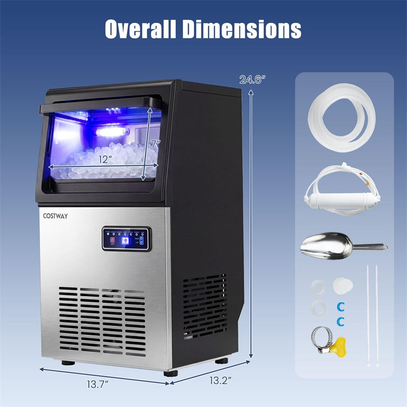 90 LBS/24H Commercial Nugget Ice Maker, Undercounter Chewable Pellet Sonic Ice Machine with Self-Cleaning & 15 LBS Storage for Office, Bar, Cafe