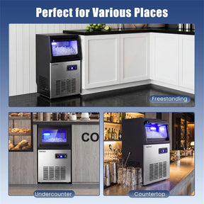 90 LBS/24H Commercial Nugget Ice Maker, Undercounter Chewable Pellet Sonic Ice Machine with Self-Cleaning & 15 LBS Storage for Office, Bar, Cafe