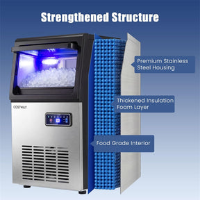 90 LBS/24H Commercial Nugget Ice Maker, Undercounter Chewable Pellet Sonic Ice Machine with Self-Cleaning & 15 LBS Storage for Office, Bar, Cafe