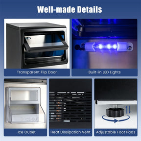 90 LBS/24H Commercial Nugget Ice Maker, Undercounter Chewable Pellet Sonic Ice Machine with Self-Cleaning & 15 LBS Storage for Office, Bar, Cafe