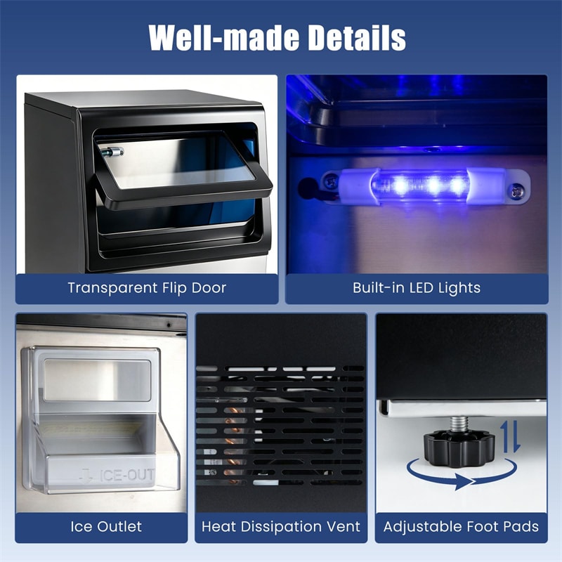 90 LBS/24H Commercial Nugget Ice Maker, Undercounter Chewable Pellet Sonic Ice Machine with Self-Cleaning & 15 LBS Storage for Office, Bar, Cafe