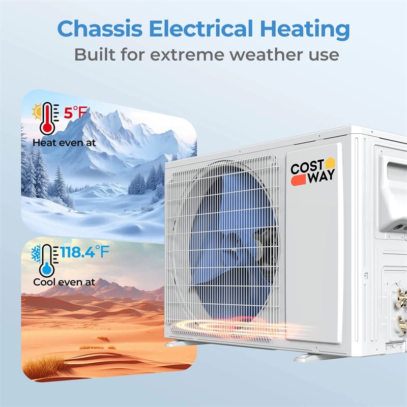 9100 BTU Mini Split Air Conditioner & Heater, Inverter Ductless AC Heat Pump System, Full Installation Kit, Cools up to 450 Sq Ft