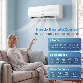 9100 BTU Mini Split Air Conditioner & Heater, Inverter Ductless AC Heat Pump System, Full Installation Kit, Cools up to 450 Sq Ft