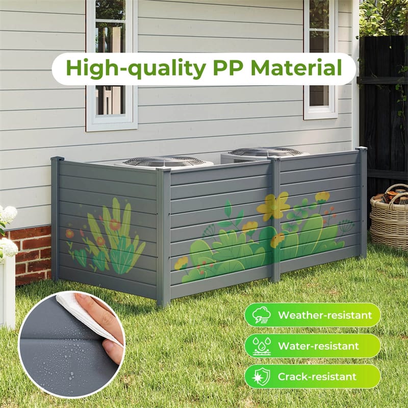 No-Dig Air Conditioner Fence 3/6 Panels, 48"x38" Outdoor Privacy Screen Trash Can Enclosure Decorative Garden Fence w/ Metal Stakes