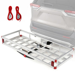60"x34" Aluminum Hitch Cargo Carrier with 9" High Side Rails, 500 lbs Capacity Luggage Basket Fits 2" Receiver for SUV & Truck, w/ Straps & Reflectors