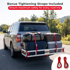 60"x34" Aluminum Hitch Cargo Carrier with 9" High Side Rails, 500 lbs Capacity Luggage Basket Fits 2" Receiver for SUV & Truck, w/ Straps & Reflectors