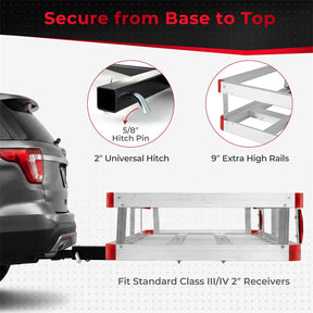 60"x34" Aluminum Hitch Cargo Carrier with 9" High Side Rails, 500 lbs Capacity Luggage Basket Fits 2" Receiver for SUV & Truck, w/ Straps & Reflectors