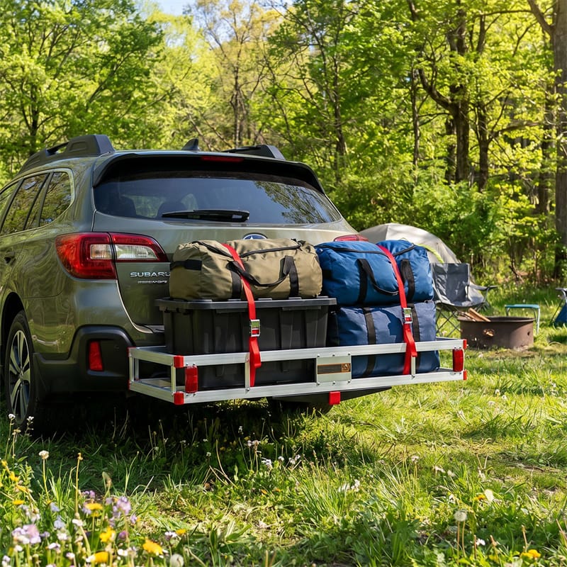 60"x34" Aluminum Hitch Cargo Carrier with 9" High Side Rails, 500 lbs Capacity Luggage Basket Fits 2" Receiver for SUV & Truck, w/ Straps & Reflectors