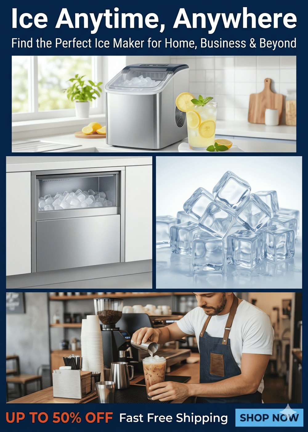 Up to 50% off ice makers for home and business, including portable, countertop, built-in, freestanding, undercounter and commercial ice makers, plus split ice machines.