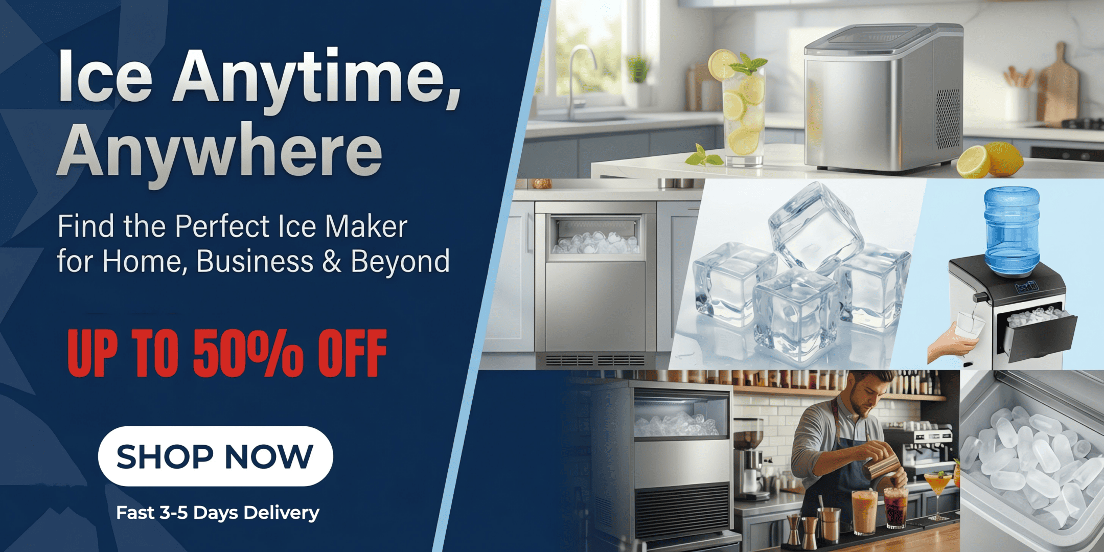 Up to 50% off ice makers for home and business, including portable, countertop, built-in, freestanding, undercounter and commercial ice makers, plus split ice machines.
