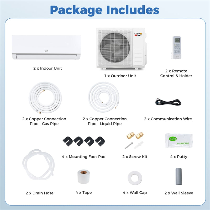 Blast Pro 28000 BTU Dual Zone Mini Split Air Conditioner with Heat Pump, 20 SEER2 WiFi Ductless Inverter Split AC with Pre-Charged & Line Set