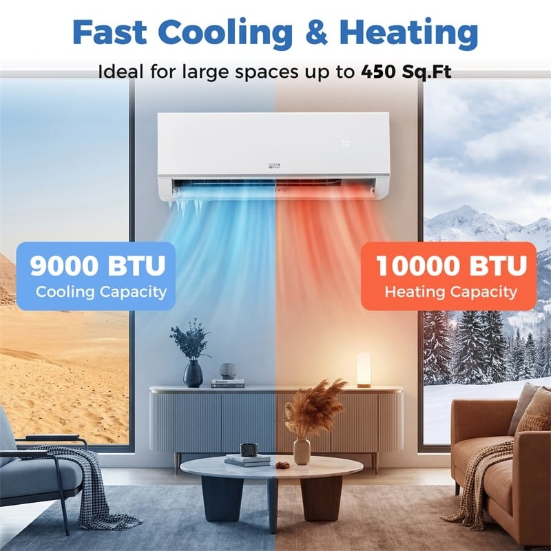 Blast Pro 9000 BTU Wifi Enabled Mini Split Air Conditioner & Heater, Inverter Ductless AC & Heat Pump System with Installation Kit
