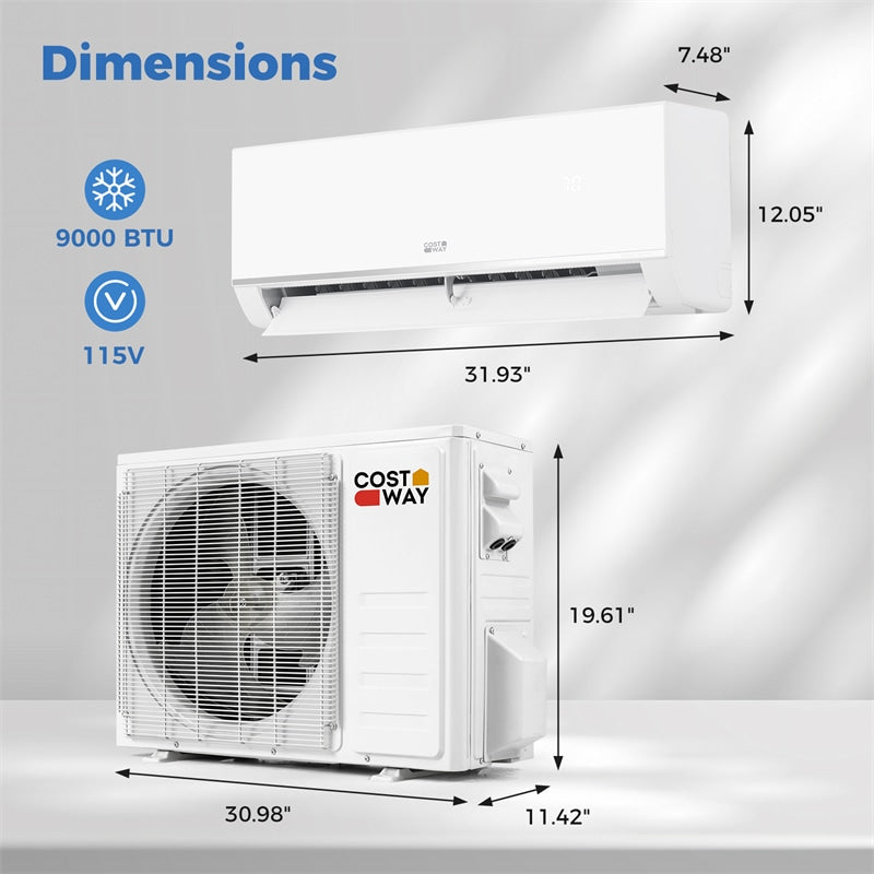 Blast Pro 9000 BTU Wifi Enabled Mini Split Air Conditioner & Heater, Inverter Ductless AC & Heat Pump System with Installation Kit