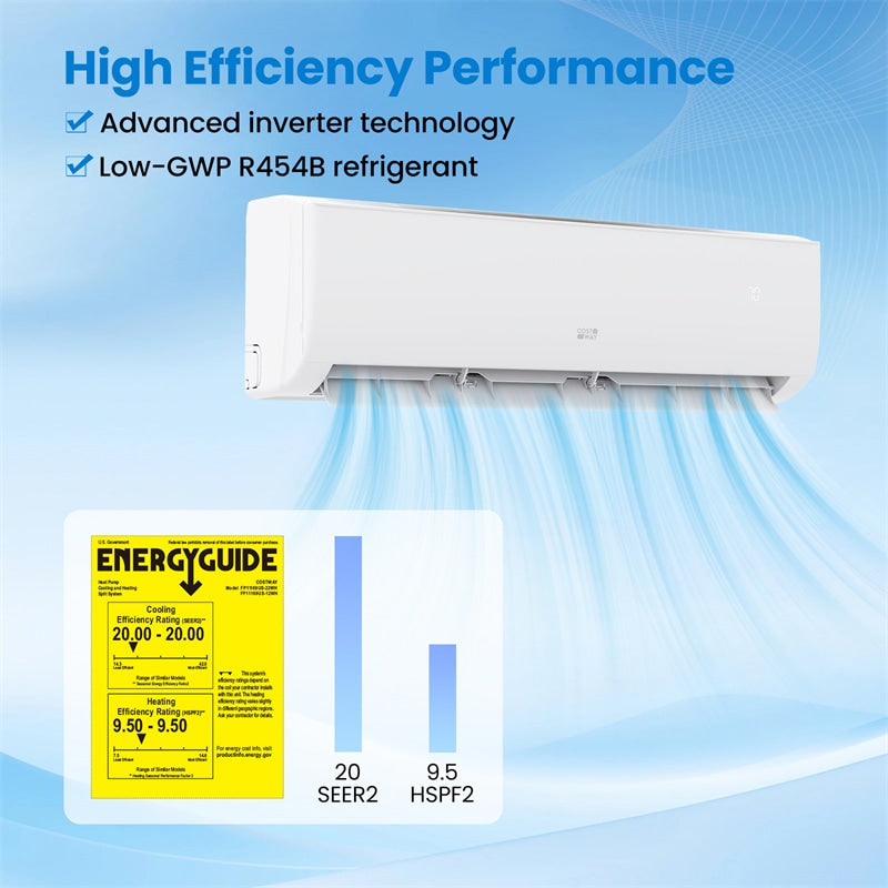 EcoGuard 12000 BTU Mini Split Air Conditioner & Heater, Wifi Inverter Ductless AC w/ Heat Pump & Installation Kit, Cools 750 Sq. Ft