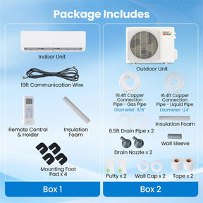 EcoGuard 18000 BTU WiFi Mini Split Air Conditioner & Heater, 21 SEER2 208-230V Inverter Ductless AC & Heat Pump w/ Installation Kit, Cools 1250 Sq. Ft