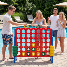 Giant 4-in-a-Row Game Set, 3.5FT Jumbo 4-to-Score Connect Game w/ 42 Rings & Quick-Release Slider, Indoor Outdoor Family Yard Game