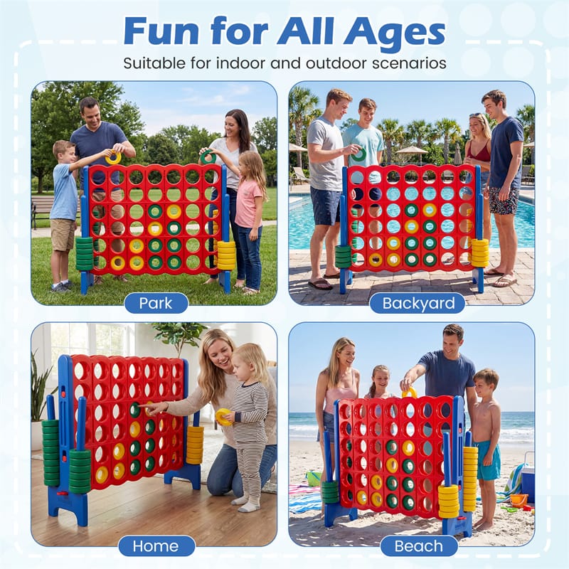 Giant 4-in-a-Row Game Set, 3.5FT Jumbo 4-to-Score Connect Game w/ 42 Rings & Quick-Release Slider, Indoor Outdoor Family Yard Game