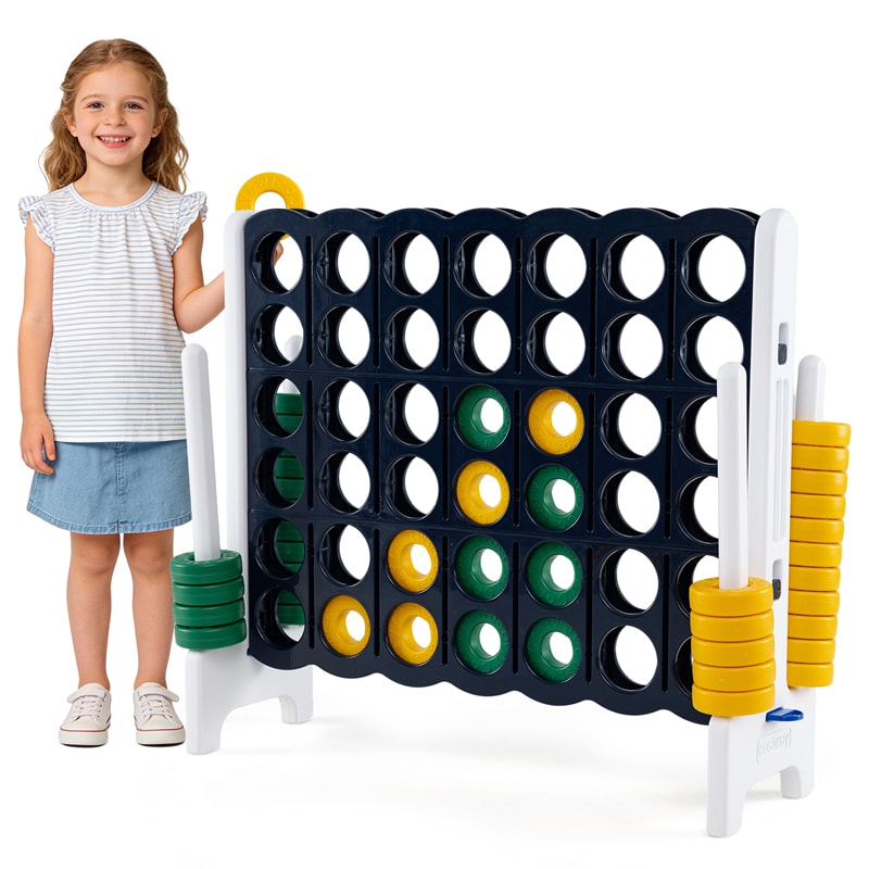 Giant 4-in-a-Row Game Set, 3.5FT Jumbo 4-to-Score Connect Game w/ 42 Rings & Quick-Release Slider, Indoor Outdoor Family Yard Game