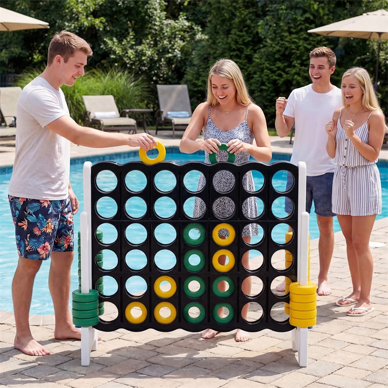 Giant 4-in-a-Row Game Set, 3.5FT Jumbo 4-to-Score Connect Game w/ 42 Rings & Quick-Release Slider, Indoor Outdoor Family Yard Game