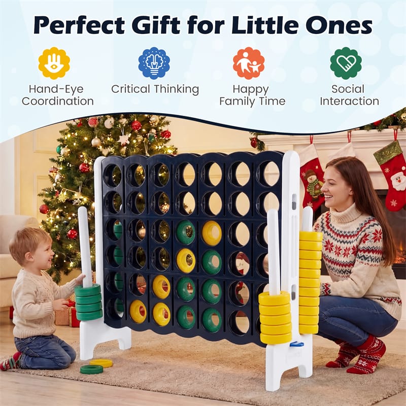 Giant 4-in-a-Row Game Set, 3.5FT Jumbo 4-to-Score Connect Game w/ 42 Rings & Quick-Release Slider, Indoor Outdoor Family Yard Game