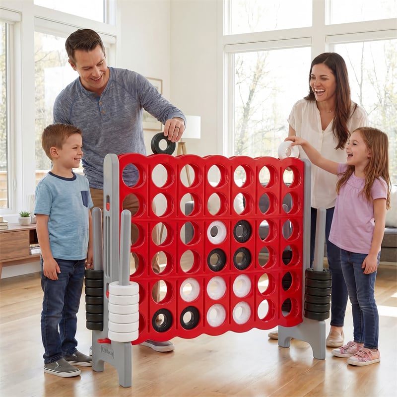 Giant 4-in-a-Row Game Set, 3.5FT Jumbo 4-to-Score Connect Game w/ 42 Rings & Quick-Release Slider, Indoor Outdoor Family Yard Game