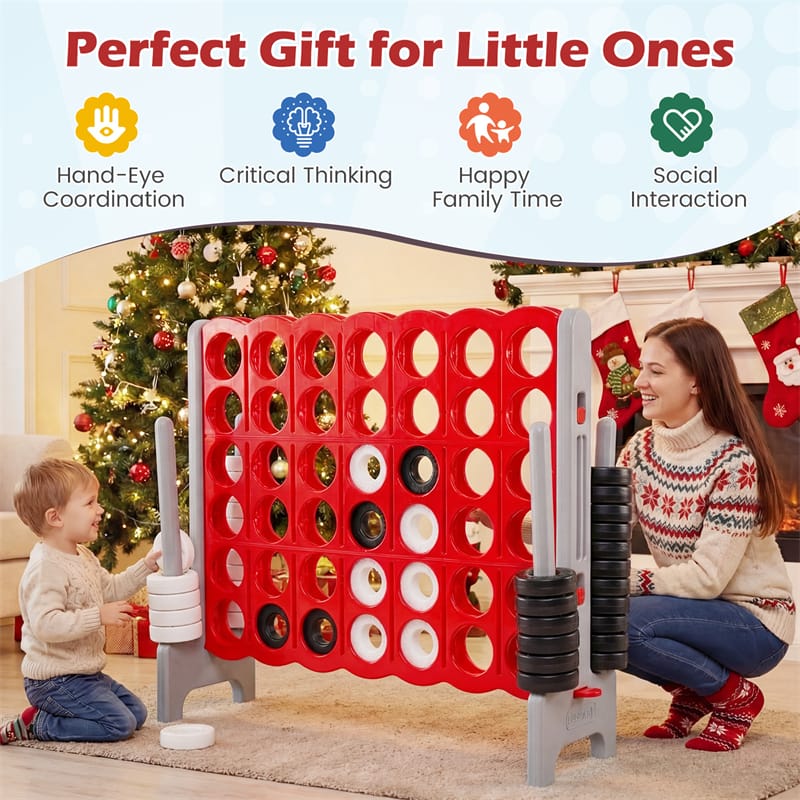 Giant 4-in-a-Row Game Set, 3.5FT Jumbo 4-to-Score Connect Game w/ 42 Rings & Quick-Release Slider, Indoor Outdoor Family Yard Game