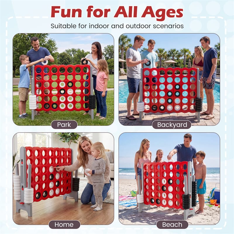 Giant 4-in-a-Row Game Set, 3.5FT Jumbo 4-to-Score Connect Game w/ 42 Rings & Quick-Release Slider, Indoor Outdoor Family Yard Game
