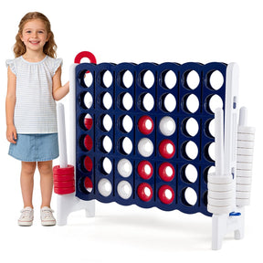 Giant 4-in-a-Row Game Set, 3.5FT Jumbo 4-to-Score Connect Game w/ 42 Rings & Quick-Release Slider, Indoor Outdoor Family Yard Game