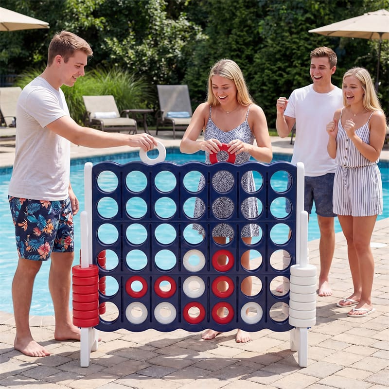 Giant 4-in-a-Row Game Set, 3.5FT Jumbo 4-to-Score Connect Game w/ 42 Rings & Quick-Release Slider, Indoor Outdoor Family Yard Game