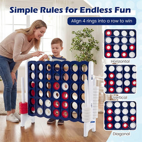 Giant 4-in-a-Row Game Set, 3.5FT Jumbo 4-to-Score Connect Game w/ 42 Rings & Quick-Release Slider, Indoor Outdoor Family Yard Game