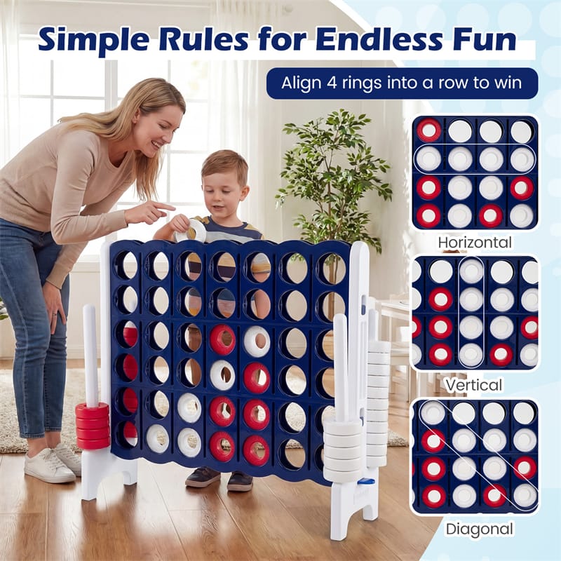 Giant 4-in-a-Row Game Set, 3.5FT Jumbo 4-to-Score Connect Game w/ 42 Rings & Quick-Release Slider, Indoor Outdoor Family Yard Game