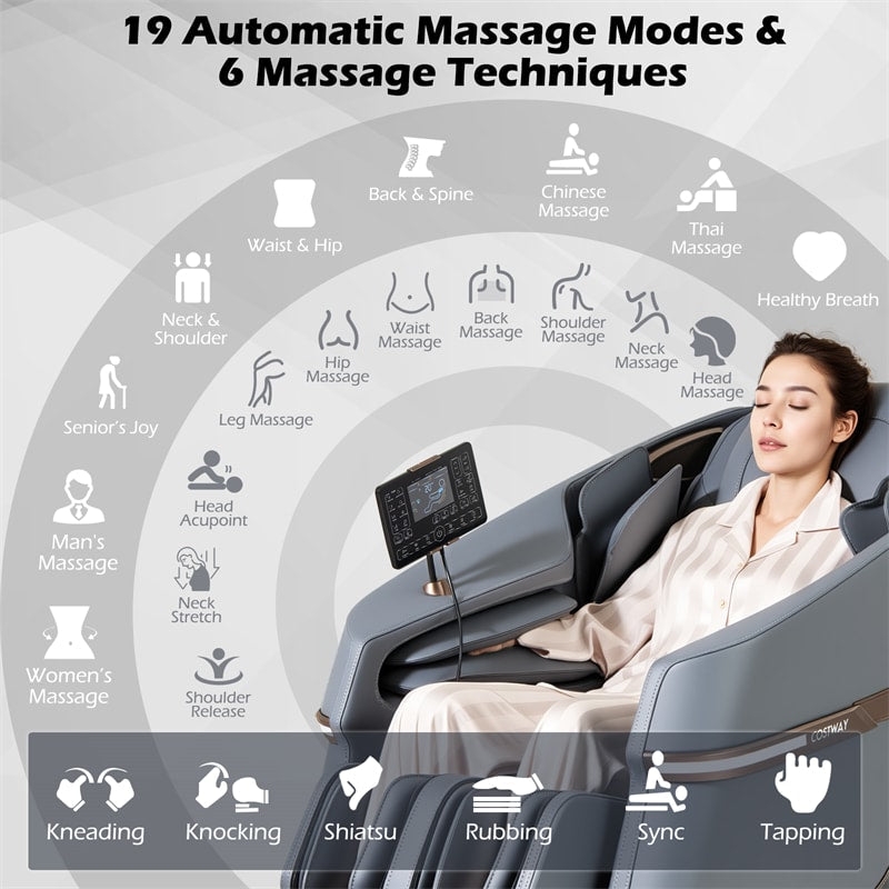 Full Body Zero Gravity Massage Chair, SL Track Massage Recliner with Airbags, Back & Waist Heater, Foot Rollers, Touch Screen, Auto Shoulder Scan