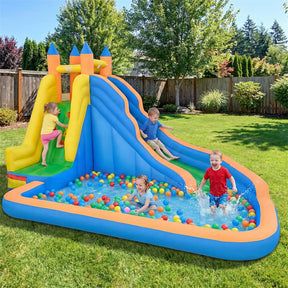 Inflatable Water Slide, Giant Bouncy Castle Water Park with Climbing Wall & Splash Pool, Blow up Waterslide for Kids Backyard Party