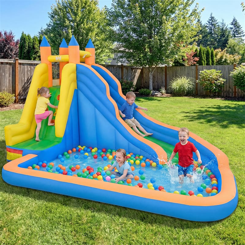 Inflatable Water Slide, Giant Bouncy Castle Water Park with Climbing Wall & Splash Pool, Blow up Waterslide for Kids Backyard Party
