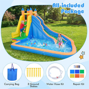 Inflatable Water Slide, Giant Bouncy Castle Water Park with Climbing Wall & Splash Pool, Blow up Waterslide for Kids Backyard Party