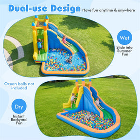 Inflatable Water Slide, Giant Bouncy Castle Water Park with Climbing Wall & Splash Pool, Blow up Waterslide for Kids Backyard Party