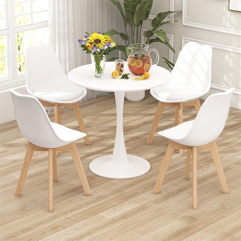 Modern 5-Piece Round Dining Table Set for 4, 32" Kitchen Table with 4 Chairs & Solid Wood Legs, Dinette Set for Small Spaces