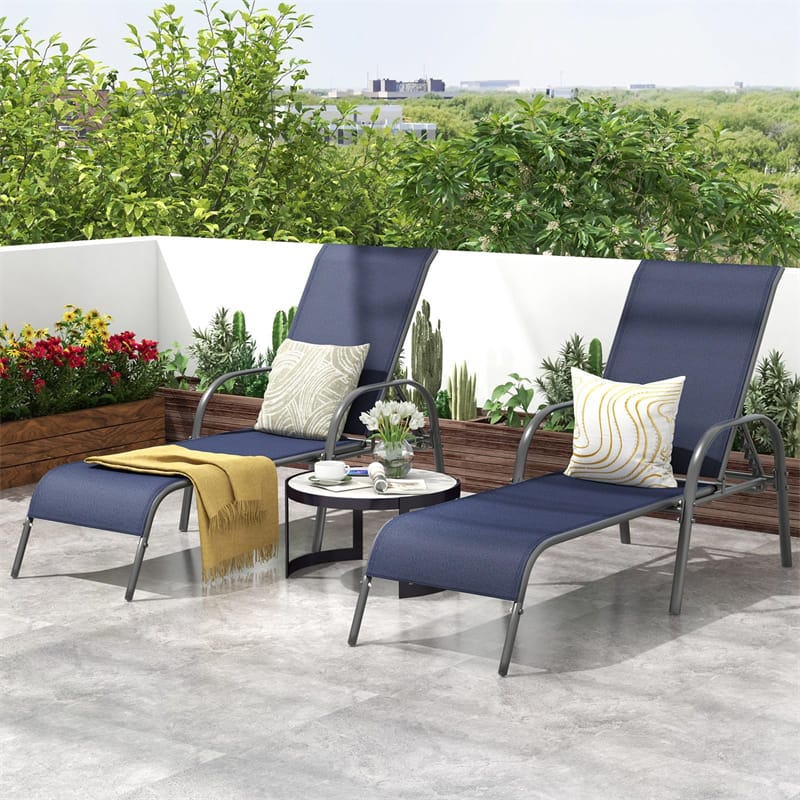 Outdoor Folding Chaise Lounge Chair with 5-Position Adjustable Backrest, Lightweight Fabric Sunbathing Chair Sun Lounger for Poolside Patio