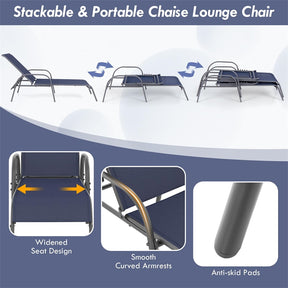Outdoor Folding Chaise Lounge Chair with 5-Position Adjustable Backrest, Lightweight Fabric Sunbathing Chair Sun Lounger for Poolside Patio