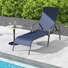 Outdoor Folding Chaise Lounge Chair with 5-Position Adjustable Backrest, Lightweight Fabric Sunbathing Chair Sun Lounger for Poolside Patio