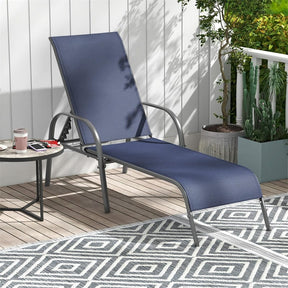 Outdoor Folding Chaise Lounge Chair with 5-Position Adjustable Backrest, Lightweight Fabric Sunbathing Chair Sun Lounger for Poolside Patio