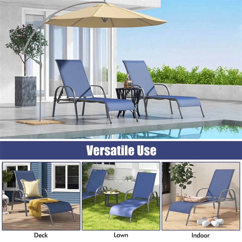 Outdoor Folding Chaise Lounge Chair with 5-Position Adjustable Backrest, Lightweight Fabric Sunbathing Chair Sun Lounger for Poolside Patio
