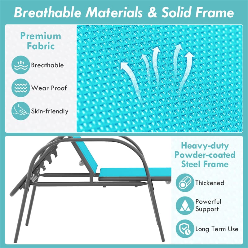 Outdoor Folding Chaise Lounge Chair with 5-Position Adjustable Backrest, Lightweight Fabric Sunbathing Chair Sun Lounger for Poolside Patio