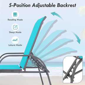 Outdoor Folding Chaise Lounge Chair with 5-Position Adjustable Backrest, Lightweight Fabric Sunbathing Chair Sun Lounger for Poolside Patio