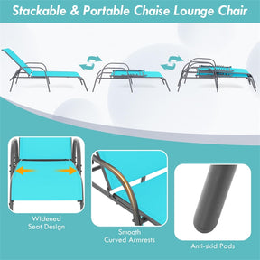 Outdoor Folding Chaise Lounge Chair with 5-Position Adjustable Backrest, Lightweight Fabric Sunbathing Chair Sun Lounger for Poolside Patio