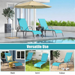 Outdoor Folding Chaise Lounge Chair with 5-Position Adjustable Backrest, Lightweight Fabric Sunbathing Chair Sun Lounger for Poolside Patio